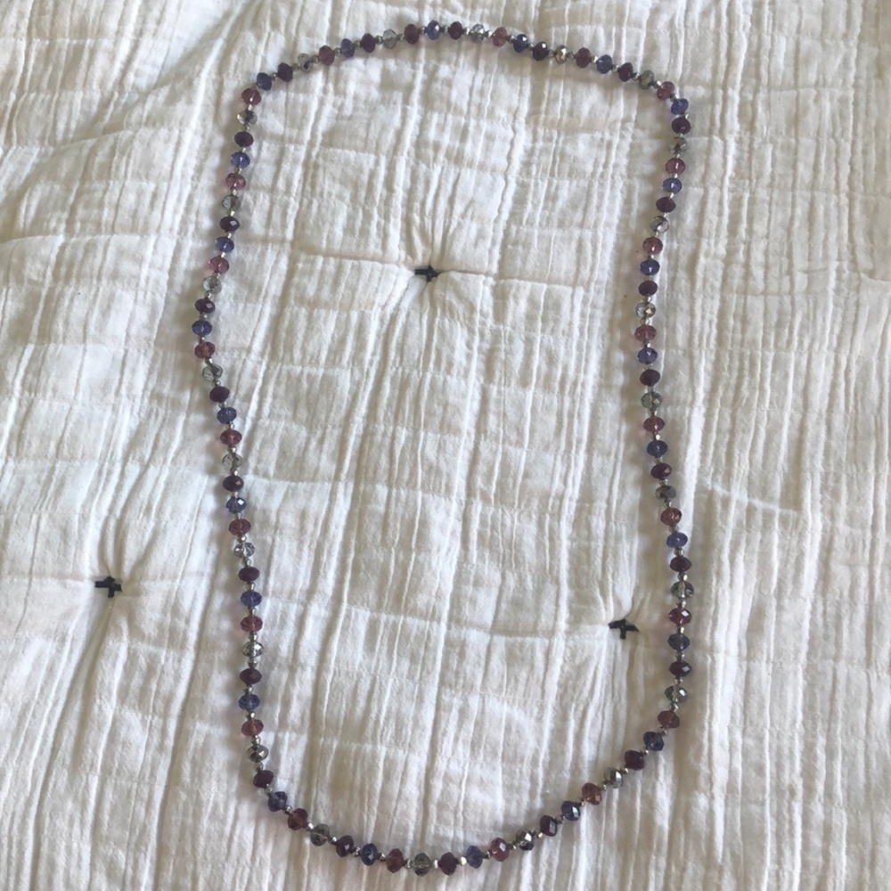 Crystal beaded necklace purple/pink/silver/rose, elastic